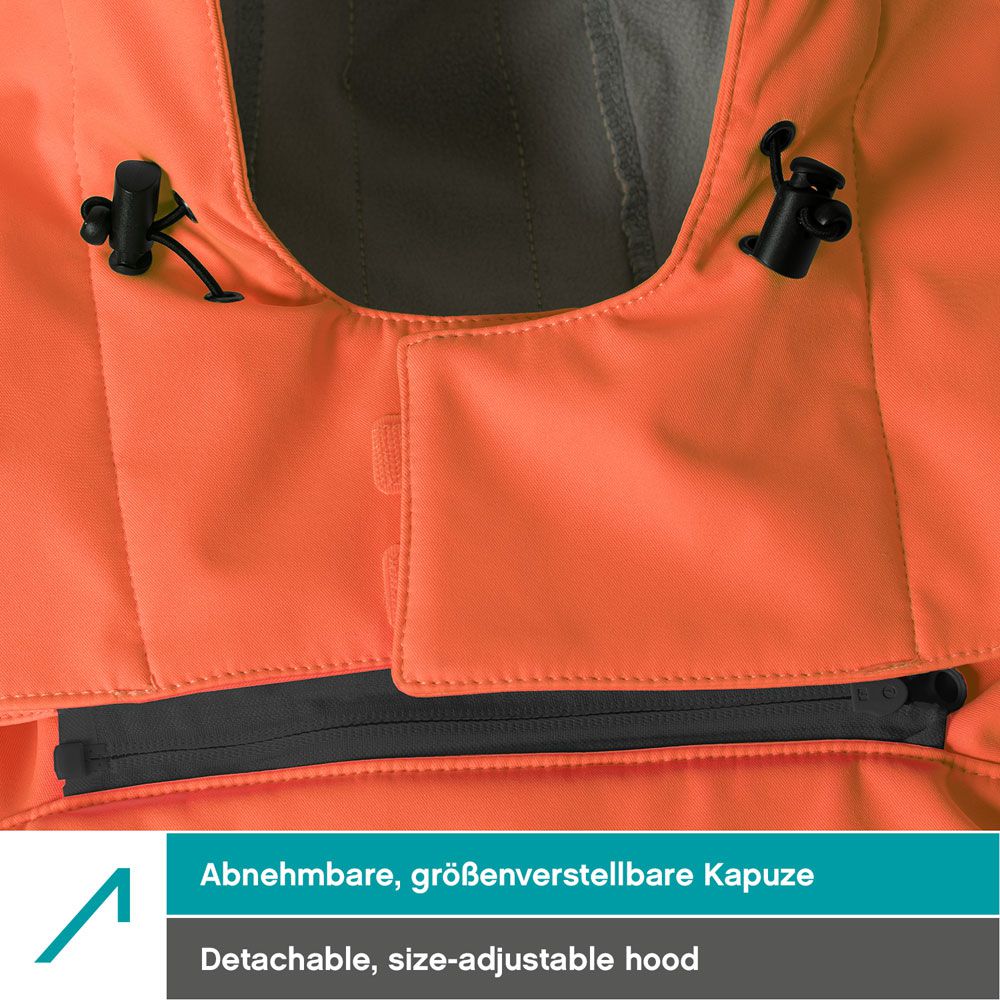 ACE Neon Lite Warnschutz-Jacke - Softshell-Warnjacke inkl. Reflektoren und abnehmbarer Kapuze - EN ISO 20471 - Orange - 4XL