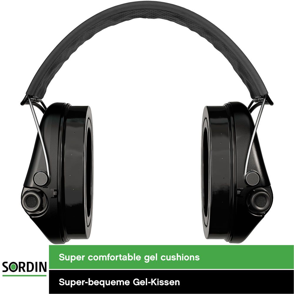 Sordin Supreme Pro-X hearing protection - active capsule hearing protector - grey headband with PL flag - black capsules