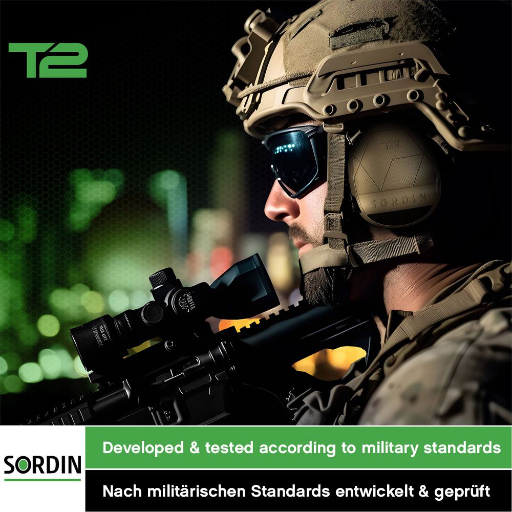 Sordin Supreme T2 Ear Muffs - Active, Tactical & Electronic - Ear Defenders with Leather Headband - Green
