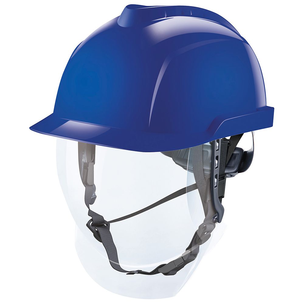 MSA V-Gard 950 unventilated industrial helmet with integrated visor, colour: blue