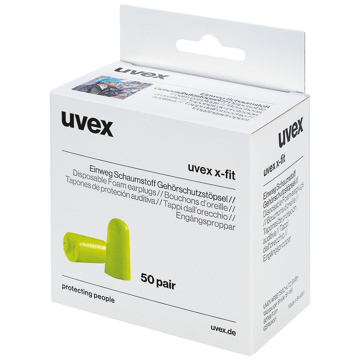 uvex x-fit Einweg-Gehörschutzstöpsel - 50 Paar Ohrenstöpsel im Karton