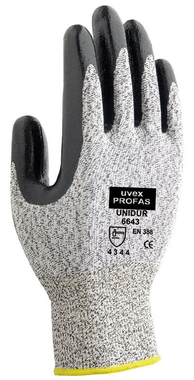 ABVERKAUF: Uvex Montage-Schutzhandschuh unidur 6643, Nitrilbeschichtung, Farbe: schwarz/weiß, Größe: 09/L
