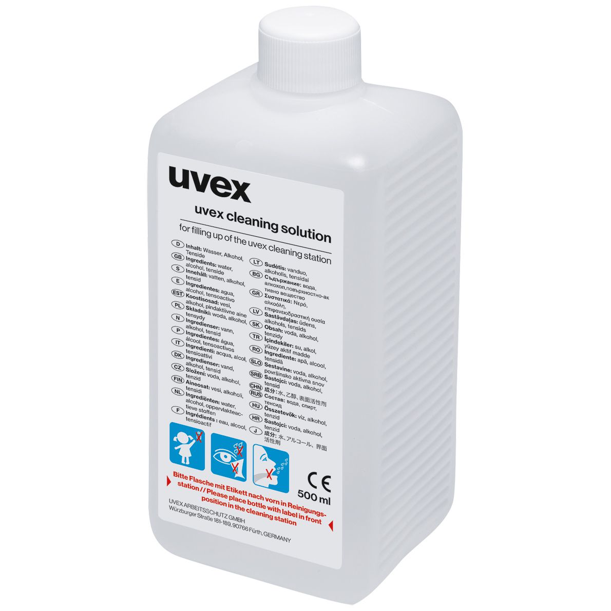 Uvex Reinigungsfluid für Brillenreinigungsstation, für alle Schutzbrillen geeignet, Inhalt: 0,5l