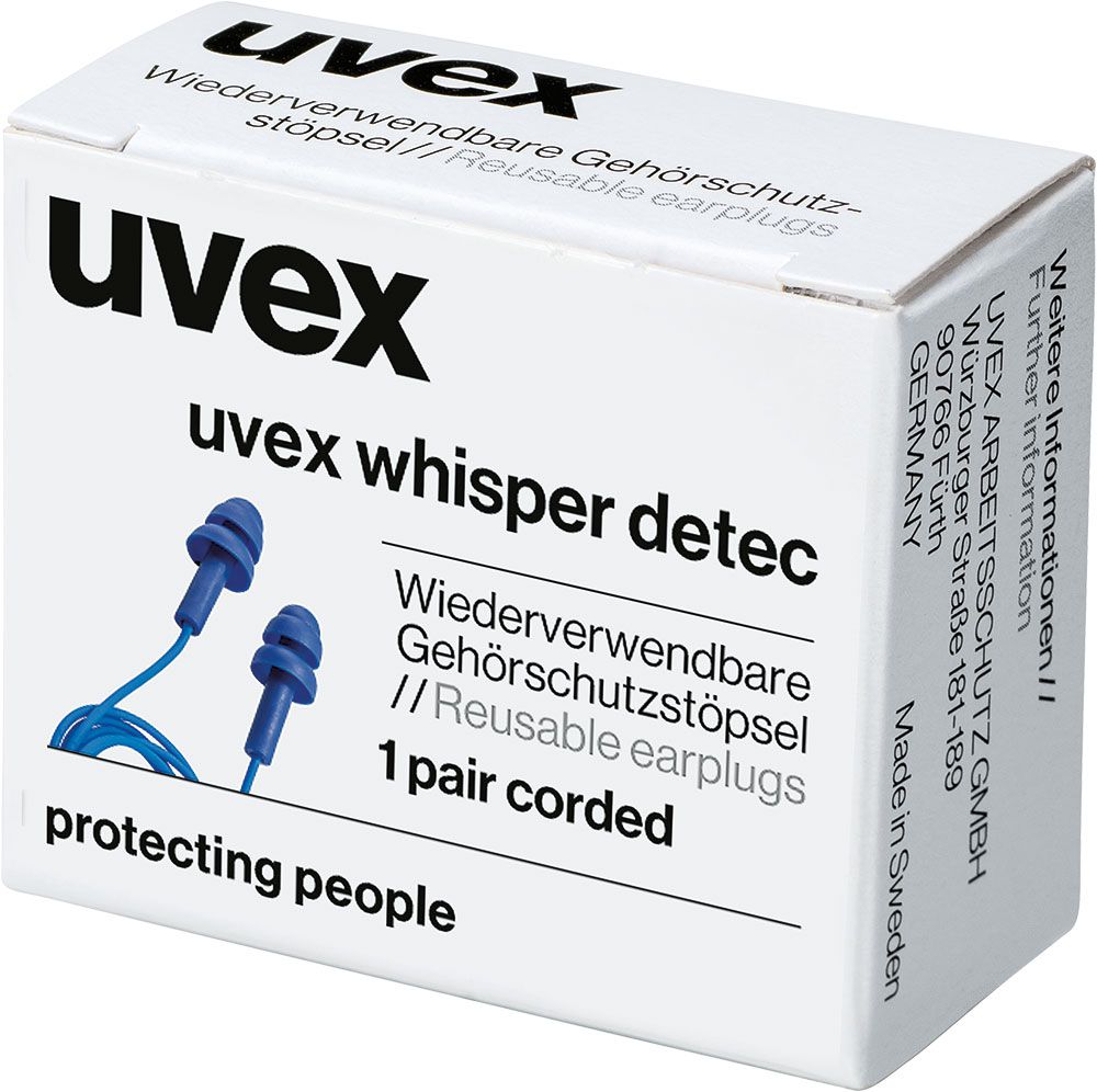 uvex whisper+ detec Gehörschutzstöpsel - Mehrweg-Ohrenstöpsel mit Kordel im Karton