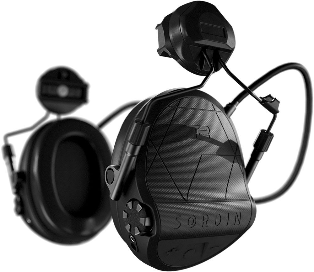 Sordin Supreme T2 Kapsel-Gehörschutz - aktiv, taktisch & elektronisch - Helm-Gehörschützer mit ARC-Adapter oben - Schwarz