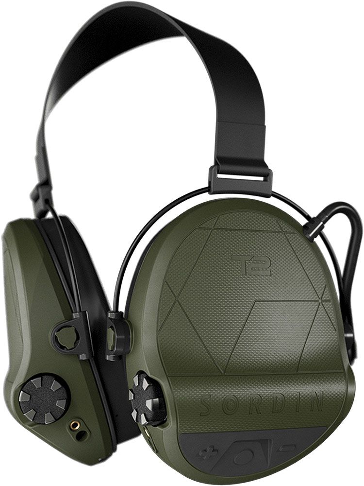 Sordin Supreme T2 Ear Muffs - Active, Tactical & Electronic - Helmet Ear Defenders with Neckband - Green