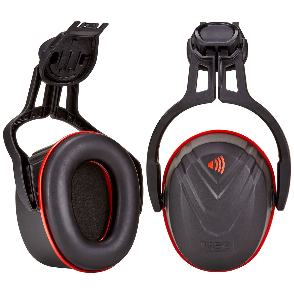 MSA V-Gard Helmet Muff Hearing Protection - Hearing protection capsules with holder for helmet mounting - Black/Red - SNR: 36 dB