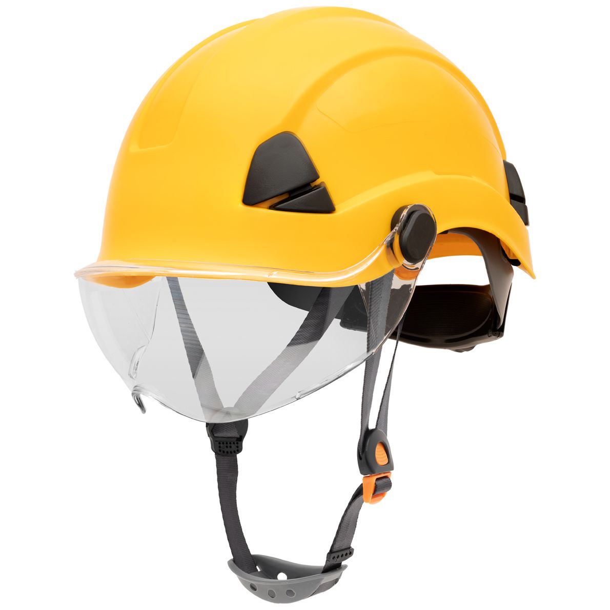 Honeywell Fibre Metal electrician's hard hat - hard hat for construction & industry - EN 166/397/50365 - with flip-up visor - yellow