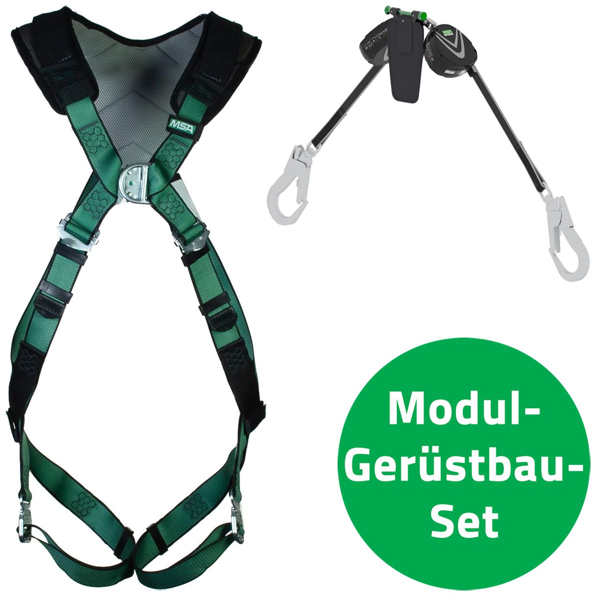 MSA Modul-Gerüstbau-Set - Absturzsicherungs-Set mit MSA V-Edge Alu-Gerüsthaken & MSA V-Form Plus 2-Punkt-Auffanggurt