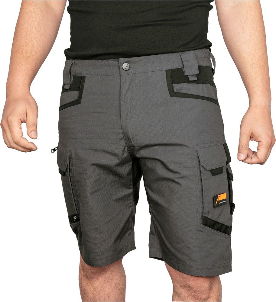 ACE Constructor Men's Work Trousers Short - Work Pants with Cargo Pockets & Stretch Waistband for Summer - Grey - 54