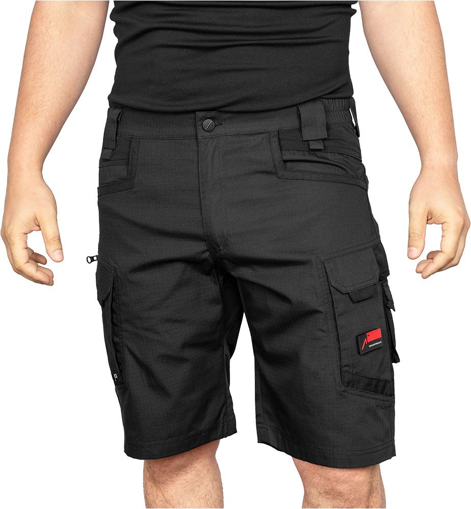 ACE Constructor Men's Work Trousers Short - Work Pants with Cargo Pockets & Stretch Waistband for Summer - Black - 50