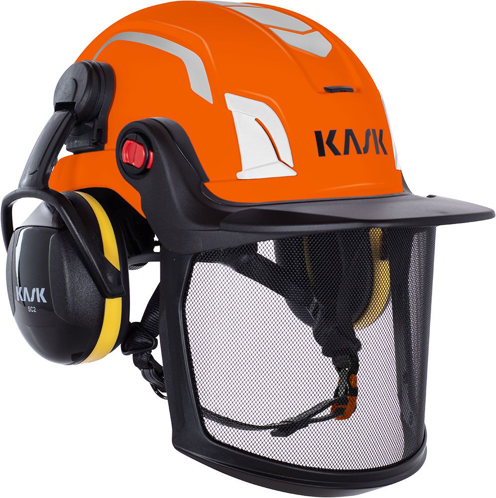 Kask Safety Zenith X Combo Schutzhelm - Bauhelm mit Visier und Kapsel-Gehörschutz - Elektriker-Helm ohne Belüftung - Orange