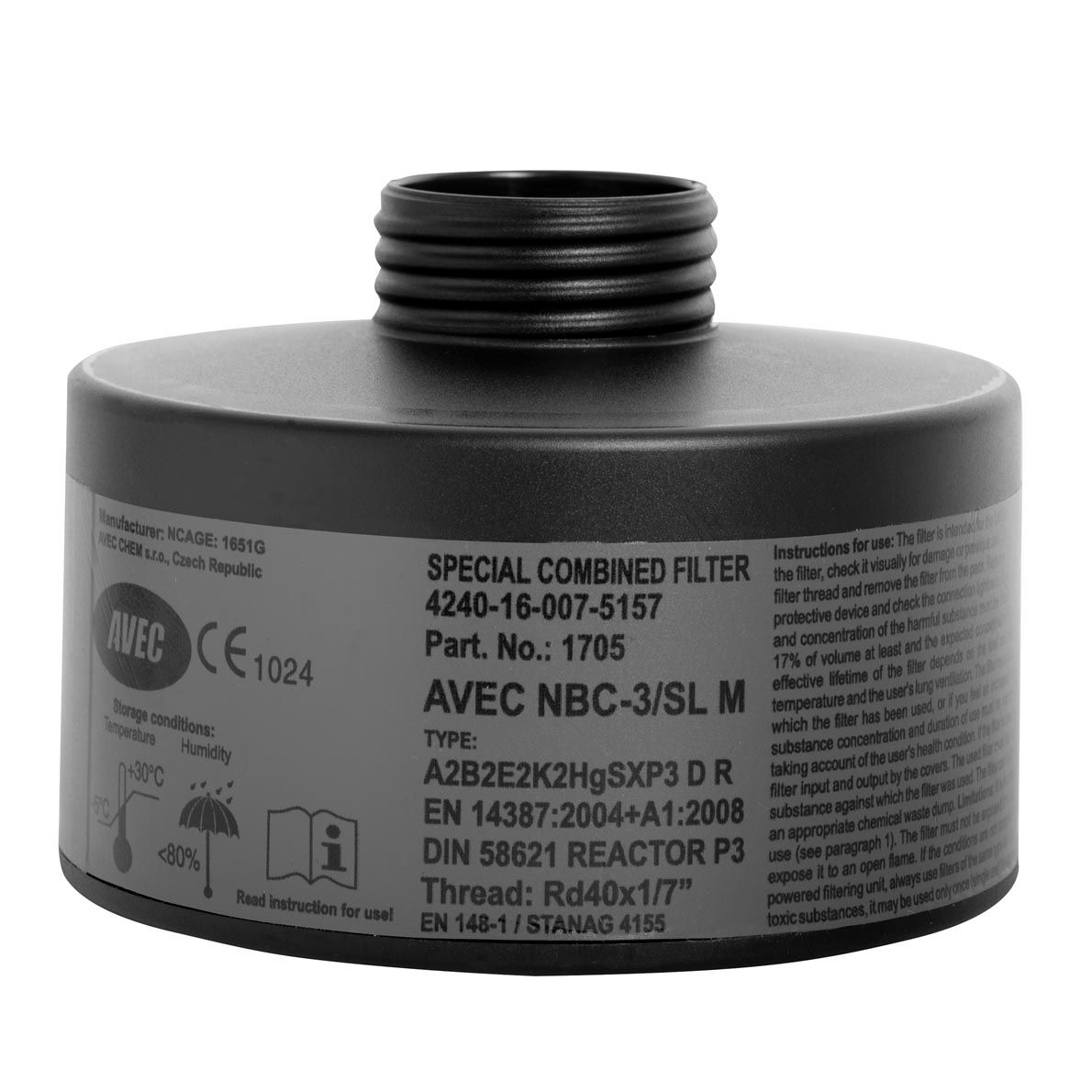 ACE Calypso CM-6 Universal-Atemmaske - mit AVEC NBC-3 SL M - REACTOR-Filter - gegen nukleare/biologische/chemische Stoffe (u.a. für radioaktives Jod)