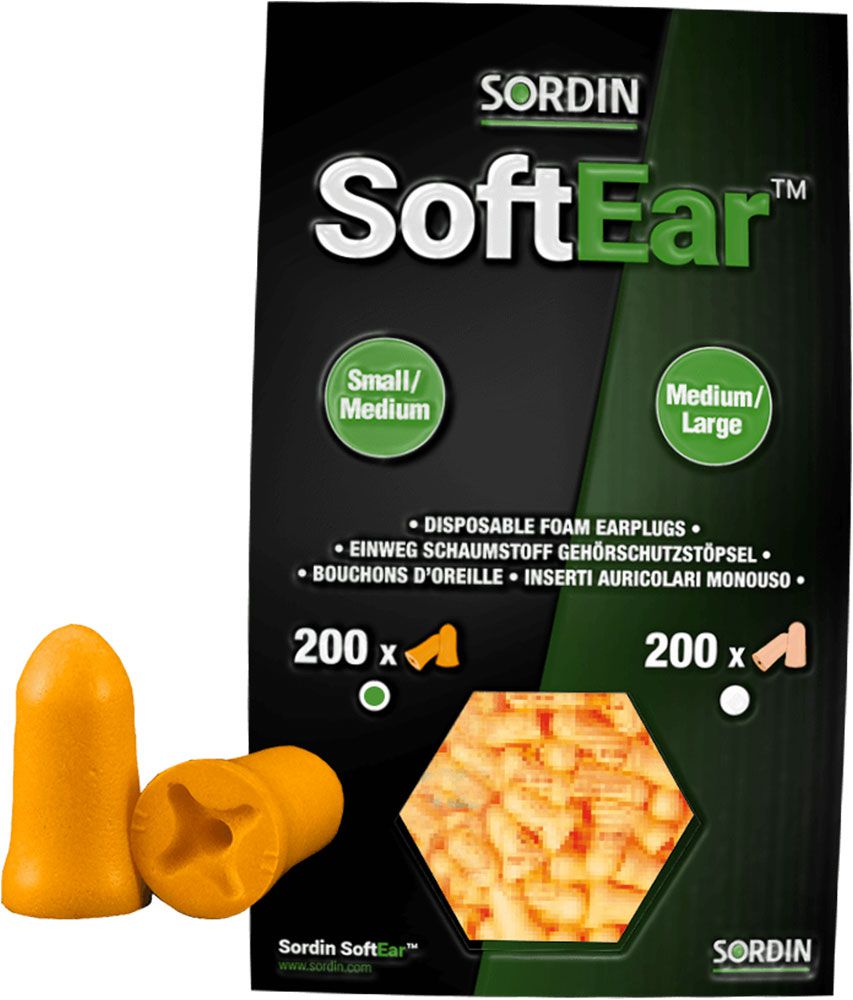 Sordin SoftEar earplugs refill pack - 200 disposable earplugs - earplugs without cord - EN 352-2 (33 dB SNR) - Orange - S/M