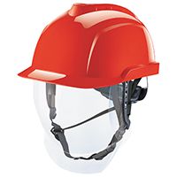 MSA V-Gard 950 unventilated industrial helmet with integrated visor, colour: red