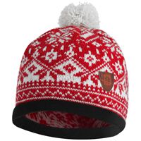 Bråtens Hallingdal Norweger-Mütze mit Bommel - warme Winter-Strickmütze aus Norwegen - 100% Wolle - Rot/Weiß