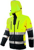 ACE Neon Warnschutz-Jacke - starke Softshell-Warnjacke inkl. Reflektoren und abnehmbarer Kapuze - EN ISO 20471 - Gelb - S
