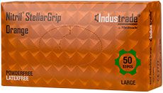 50 pcs Industrade Nitrile StellarGrip Disposable Gloves - Powder Free Single-Use Gloves without Latex - Orange - 08/M