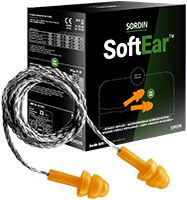 Sordin SoftEar earplugs - 50 reusable earplugs - Plugs with cord - EN 352-2 (22 dB SNR) - Orange - S/M/L