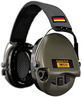 Sordin Supreme Pro-X Gehörschutz - aktiver Kapsel-Gehörschützer - graues Kopfband mit DE-Flagge - grüne Kapseln