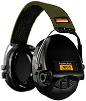 Sordin Supreme Pro-X Gehörschutz - aktiver Kapsel-Gehörschützer - grünes Kopfband mit DE-Flagge - schwarze Kapseln