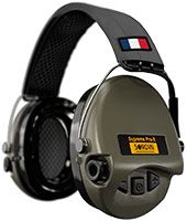 Sordin Supreme Pro-X Gehörschutz - aktiver Kapsel-Gehörschützer - graues Kopfband mit FR-Flagge - grüne Kapseln