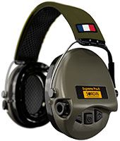 Sordin Supreme Pro-X Gehörschutz - aktiver Kapsel-Gehörschützer - grünes Kopfband mit FR-Flagge - grüne Kapseln