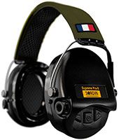 Sordin Supreme Pro-X Gehörschutz - aktiver Kapsel-Gehörschützer - grünes Kopfband mit FR-Flagge - schwarze Kapseln