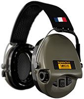 Sordin Supreme Pro-X Gehörschutz - aktiver Kapsel-Gehörschützer - schwarzes Kopfband mit FR-Flagge - grüne Kapseln