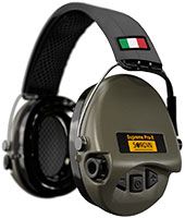 Sordin Supreme Pro-X Gehörschutz - aktiver Kapsel-Gehörschützer - graues Kopfband mit IT-Flagge - grüne Kapseln