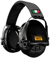 Sordin Supreme Pro-X Gehörschutz - aktiver Kapsel-Gehörschützer - graues Kopfband mit IT-Flagge - schwarze Kapseln