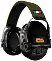 Sordin Supreme Pro-X Gehörschutz - aktiver Kapsel-Gehörschützer - grünes Kopfband mit IT-Flagge - schwarze Kapseln