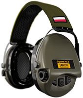 Sordin Supreme Pro-X Gehörschutz - aktiver Kapsel-Gehörschützer - grünes Kopfband mit PL-Flagge - grüne Kapseln