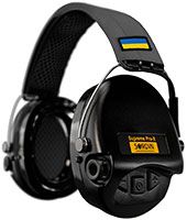 Sordin Supreme Pro-X Gehörschutz - aktiver Kapsel-Gehörschützer - graues Kopfband mit UA-Flagge - schwarze Kapseln
