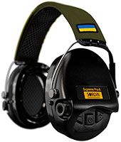 Sordin Supreme Pro-X Gehörschutz - aktiver Kapsel-Gehörschützer - grünes Kopfband mit UA-Flagge - schwarze Kapseln